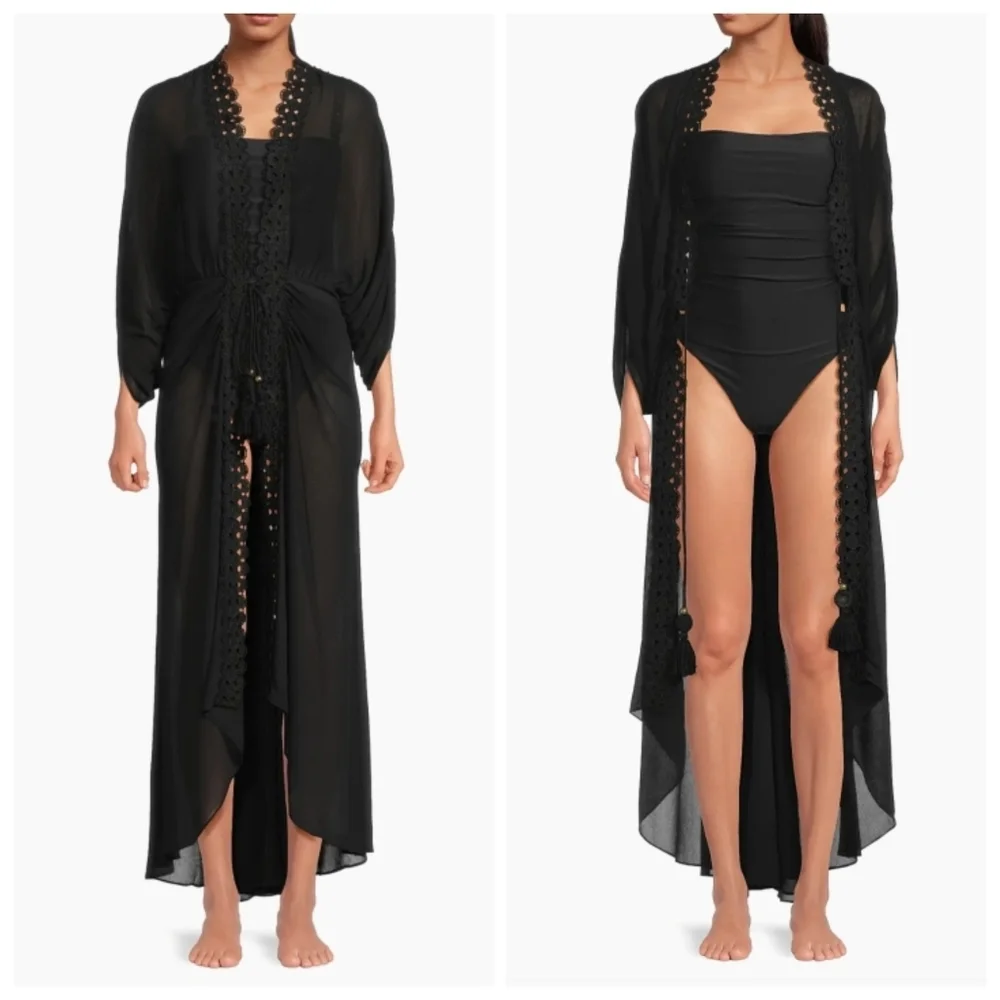 New Ramy Brook Raelynn Black Maxi Dress Swim Beach Cover-Up Large NWT